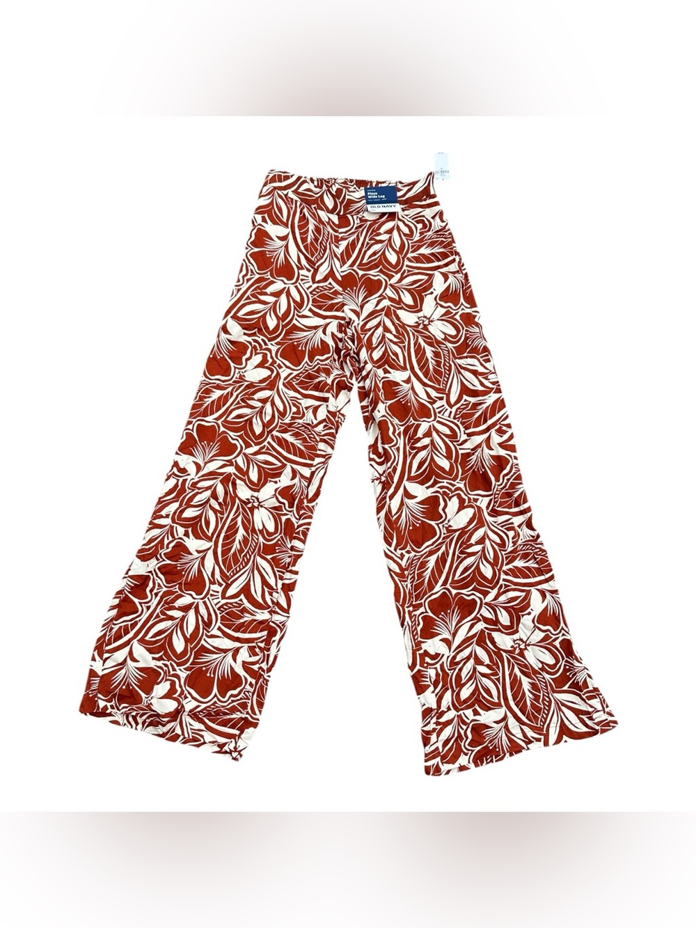 Old Navy Playa Wide Leg Pants XS High Rise Tropical Floral Rust Cream NWT